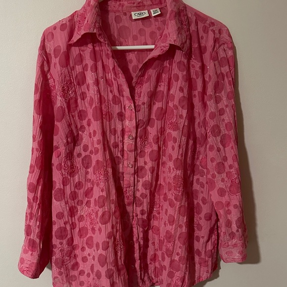 Cato Tops - Cato Pink Button‎ Down Women's Shirt 14/16W gorgeous sparkly Polka dots